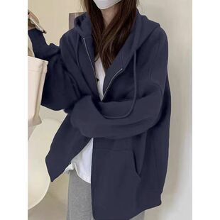 早秋外套女春秋款2026新款爆款韩系连帽秋季卫衣女款灰色开衫上衣