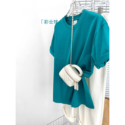 墨绿色纯棉短袖t恤女新款韩版时尚百搭洋气上衣打底衫夏季百搭