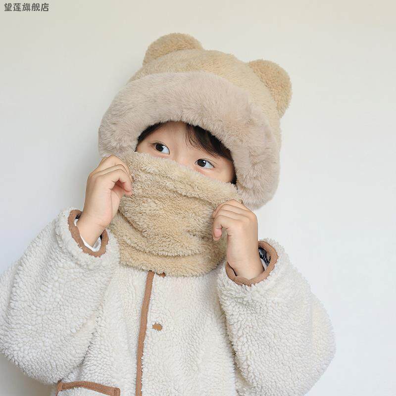 2025新款儿童帽子男孩围巾围脖一体式秋冬季套头帽女童宝宝护耳帽