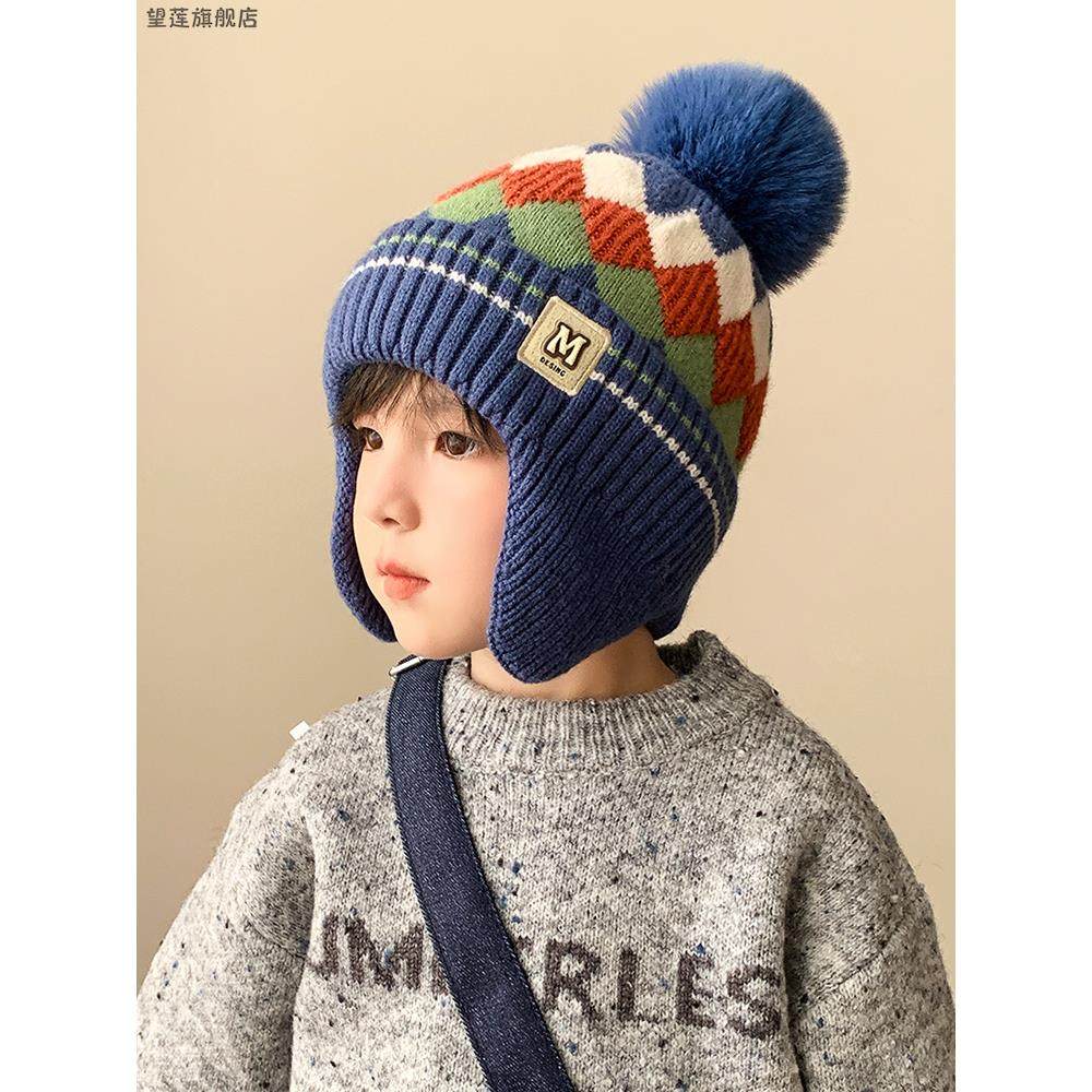 儿童帽子秋冬男童韩版防风保暖毛线帽女孩加绒套头宝宝针织护耳帽