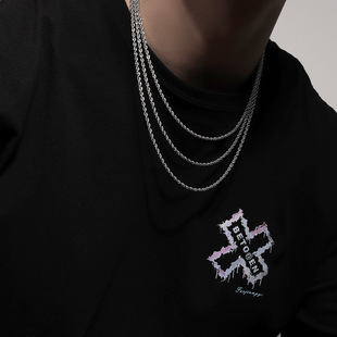钛钢项链男潮不褪色蛇骨链颈链麻花链嘻哈链子百搭饰品麻绳锁骨链