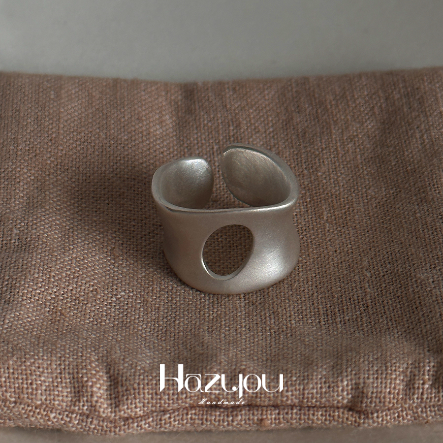 Hazyou「茧」小众设计990手工纯银哑光宽戒指异形男女开口可调