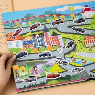 新款汽车磁力安静书免裁剪3-6岁儿童手工diy益智玩具贴纸男孩汽车