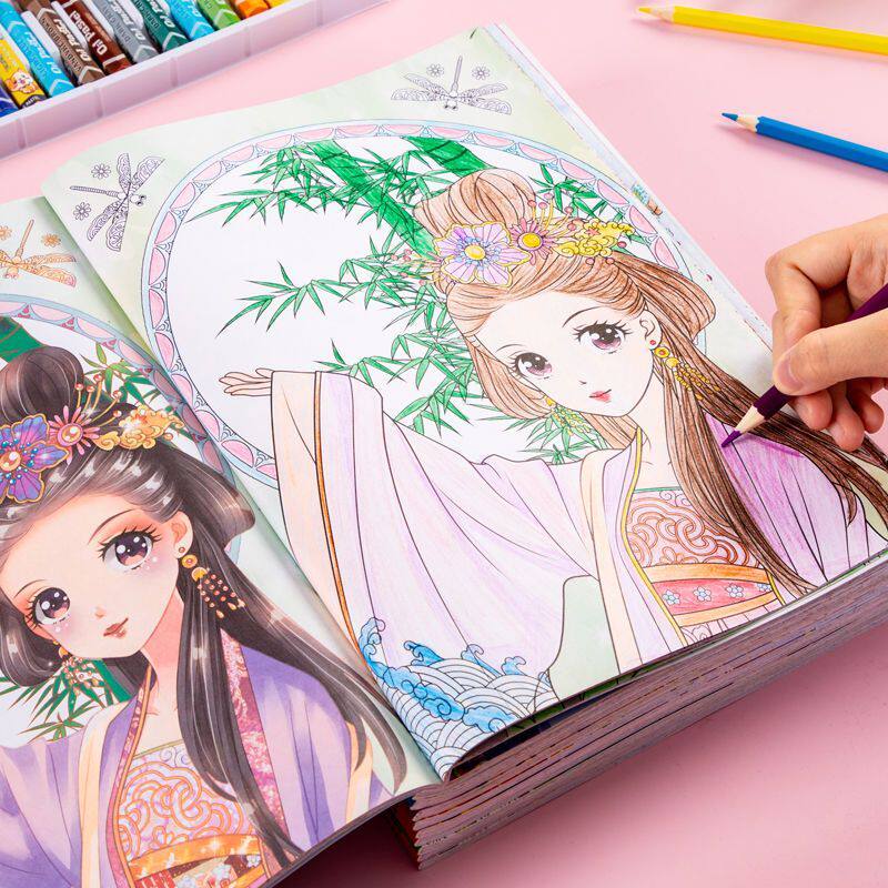 公主涂色画本绘画册美少女涂鸦图画书古风幼儿园儿童小学生画画本