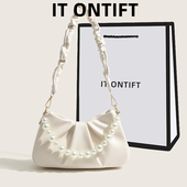 ITONTIFT女包包2025新款 百搭褶皱单肩包珍珠轻奢手提腋下云朵包潮