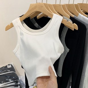 純色無U袖 螺紋背心女士夏季 小吊帶工字內搭打底衫 短款 修身 上衣外