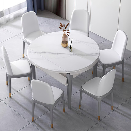 岩板餐桌小户型餐桌新款可折叠小型家用多功能餐桌椅组合方变圆桌
