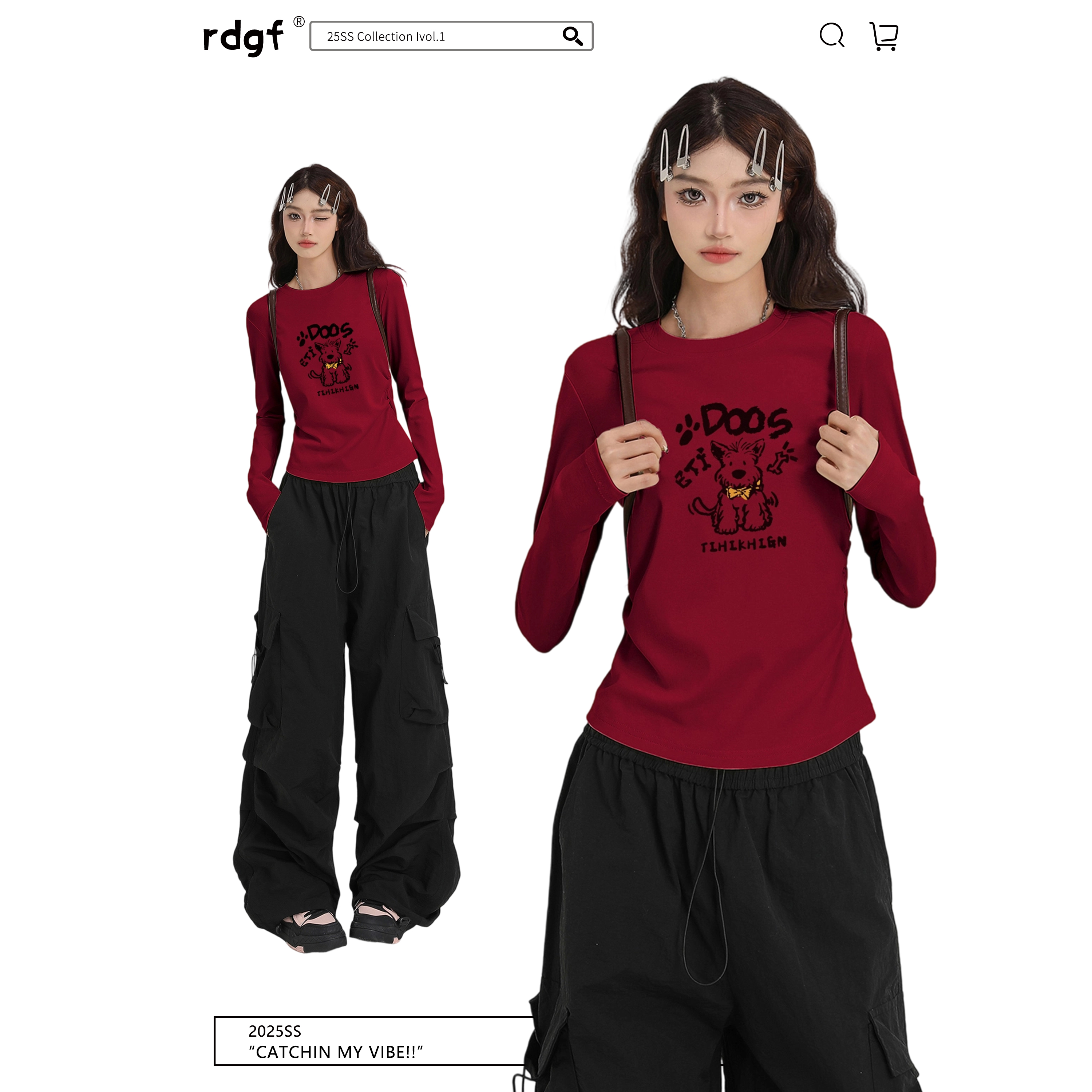 酒红色长袖t恤女早秋高级感chic
