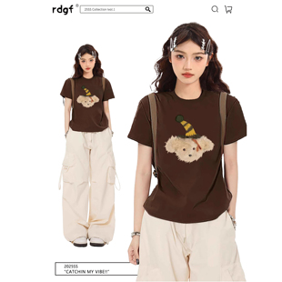 独特别致短款 棕色短袖 甜辣jazz正肩修身 女t恤夏2025新款 上衣 美式