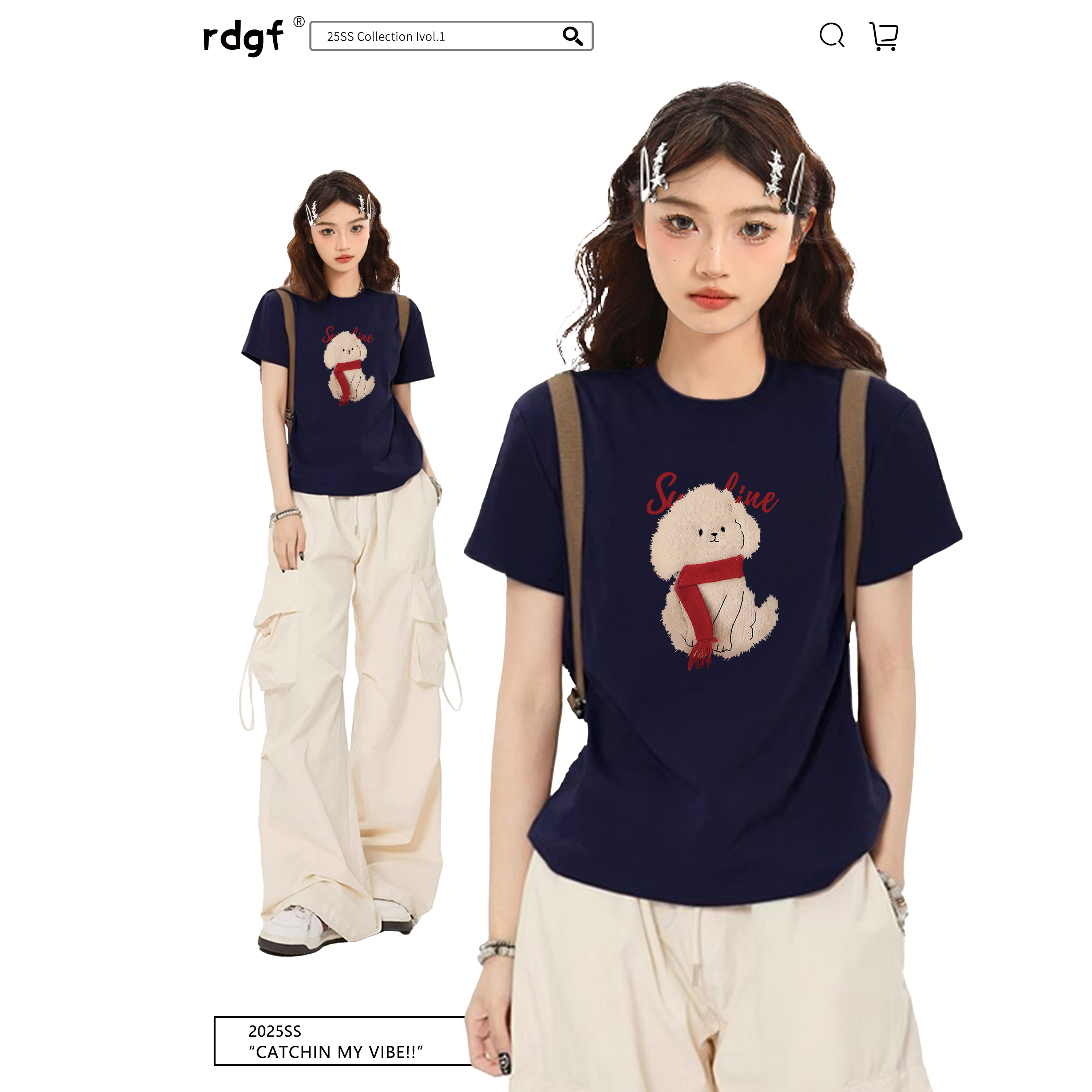 藏蓝色短袖t恤女春夏季2025新款