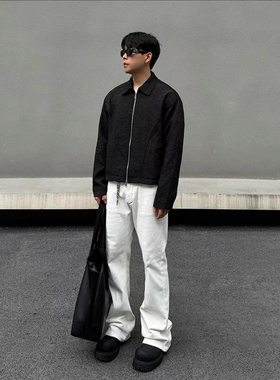 BOFK巴黎bootcut白色弯刀微喇牛仔裤美式显瘦直筒cleanfit裤子