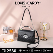 路易卡迪 黑色LC压花滑动手提多隔层单肩包