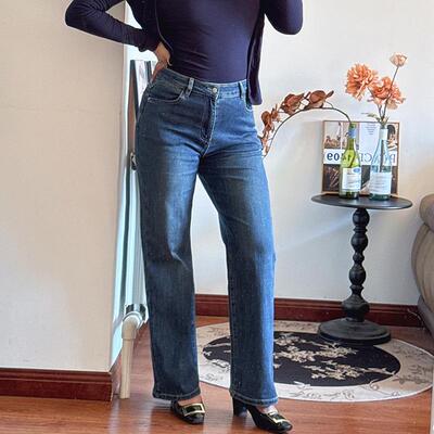 加长宽松牛仔裤女2025春秋新款弹力显瘦高腰大码女装200斤高个子