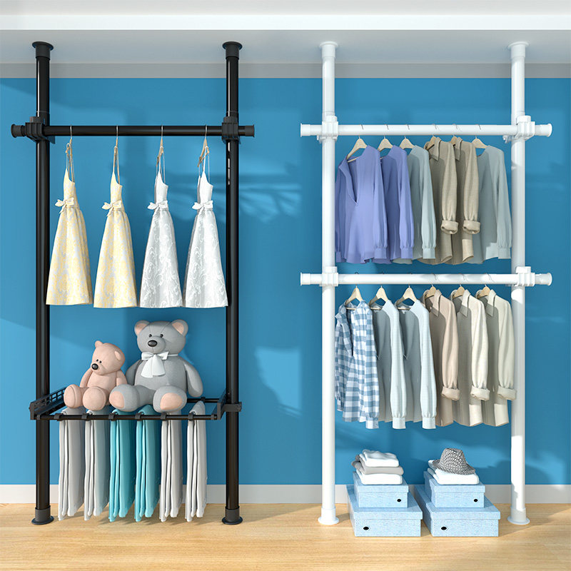 38顶天立地卧室落地衣架置衣架衣帽间金属衣柜阳台晾衣免打孔伸缩