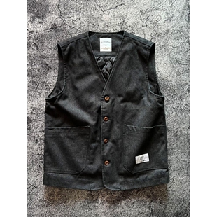 重磅夹棉加厚美式复古秋冬保暖水洗木扣工装叠穿坎肩马甲棉背心潮