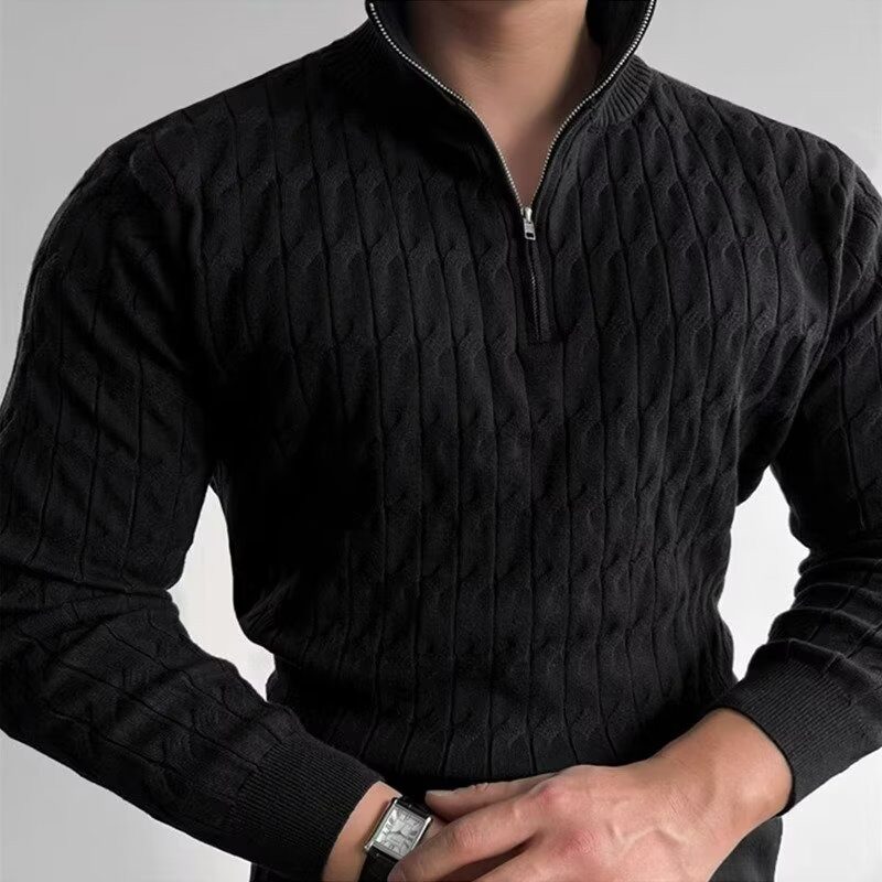 秋冬季新款男士毛衣加厚麻花半拉链高领保暖打底衫男款内搭上衣