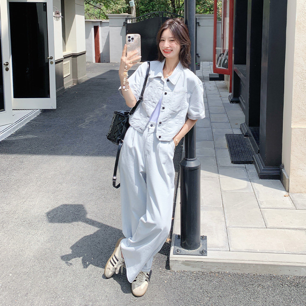 又酷又飒的穿搭套装女2025夏新款设计感工装翻领外套阔腿裤两件套