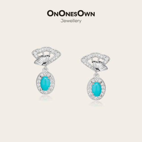 ONONESOWN天然绿松石折扇耳钉