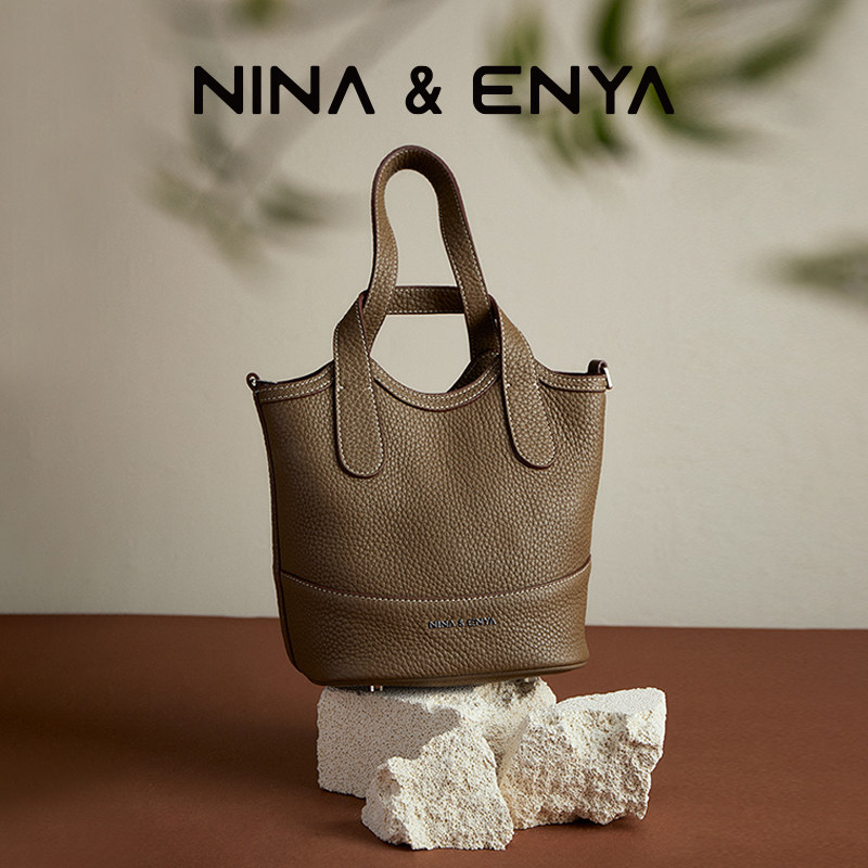 【朱珠同款】NINA ENYA中号吊篮包菜篮子牛皮手提斜挎女士真皮包
