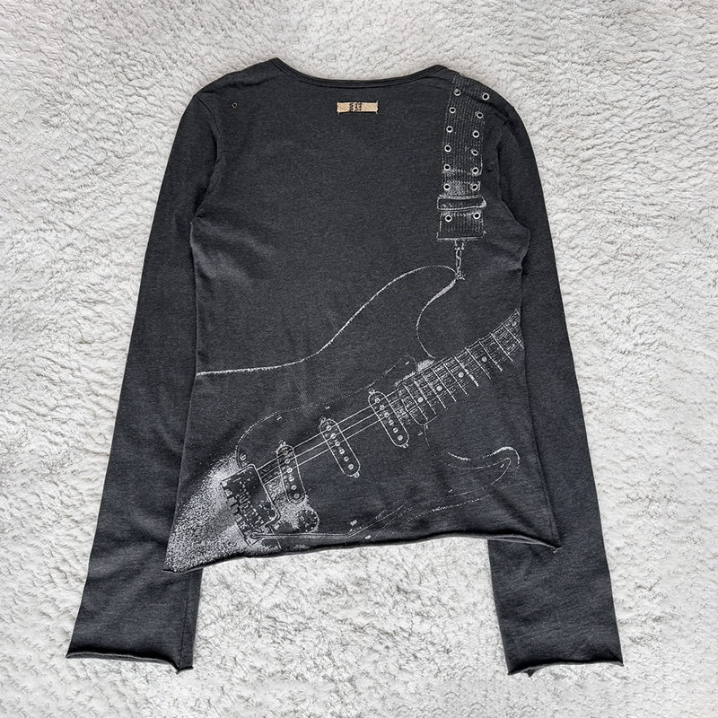IfSixWasNine00SS视觉系 摇滚朋克风T恤 吉他印花长袖T恤男女同款