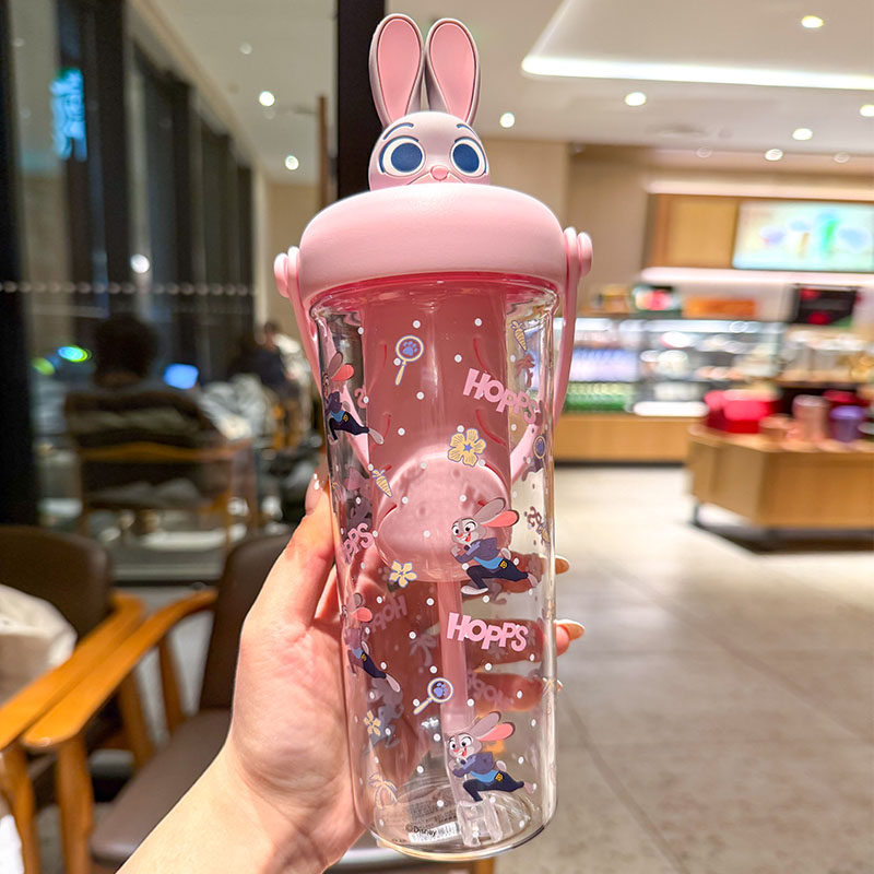 疯狂动物城塑料杯学生上学专用杯子吸管杯果茶杯茶水分离朱迪水杯