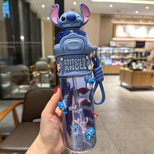 史迪仔水杯小学生上学专用双饮杯幼儿园tritan材质迪士尼吸管杯子