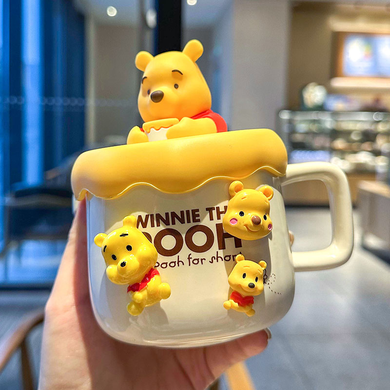 维尼熊杯子办公室女生生日礼物马克杯带盖带勺伴手礼迪士尼陶瓷杯