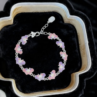 香港正生纯银999足银蝴蝶珐琅招财纳福手链国风新中式2026年新款