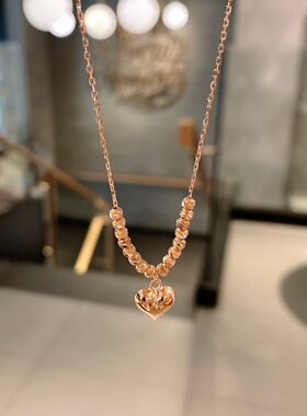香港正生纯银S925纯银爱心吊坠项链女精致百搭转运珠时尚轻奢锁骨