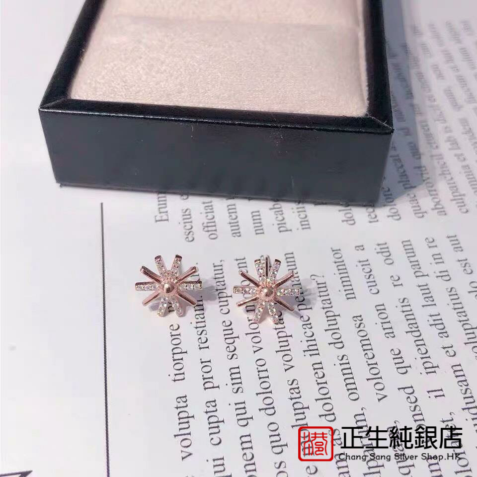 香港正生s925银饰小太阳耳钉女纯银太阳花玫瑰金优雅时尚女饰品