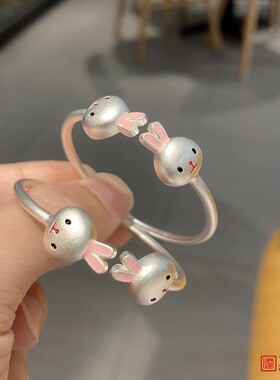 香港正生可爱男女纯银兔子手镯