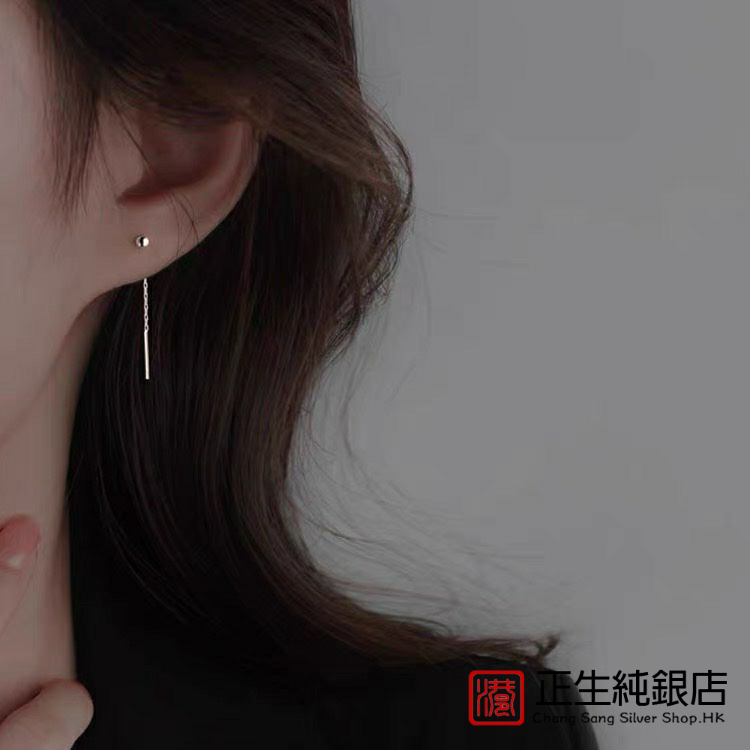 香港正生纯银999足银豆豆耳钉女简约流苏耳线养耳洞耳环2022新款