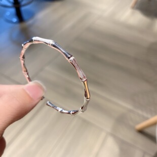 香港正生纯银9999万足银光面磨砂竹节开口手镯女简约竹子银手环情