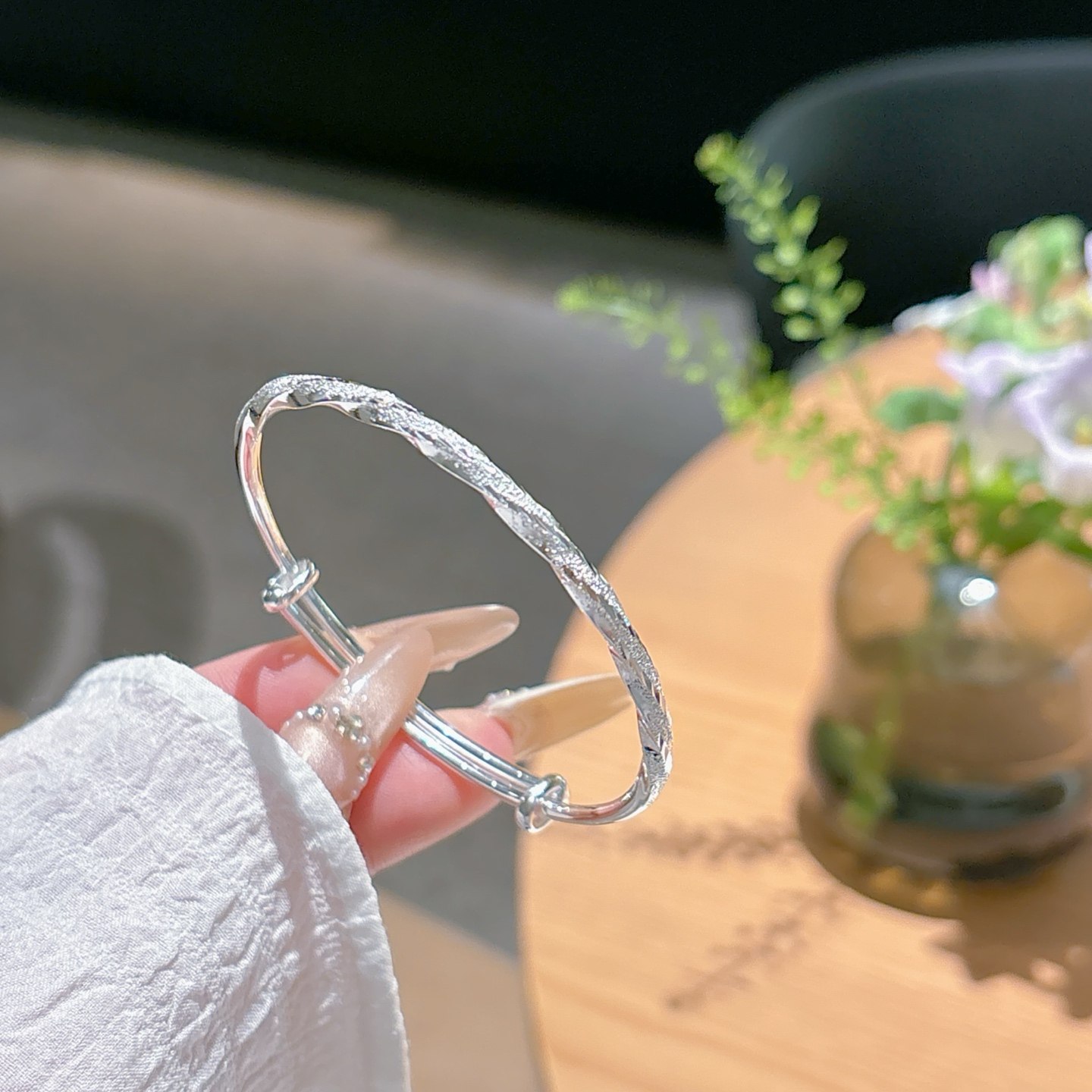 香港正生纯银999足银手镯莫比乌斯扭玟闪纱送女友闺蜜生日礼物银