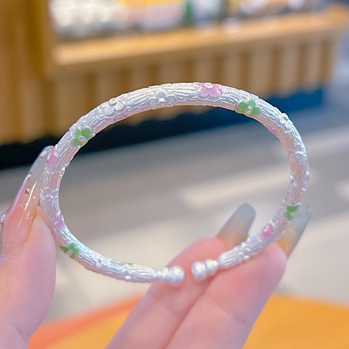 香港正生纯银s999时尚百搭款送女朋友好闺蜜银饰节日礼物足银手镯