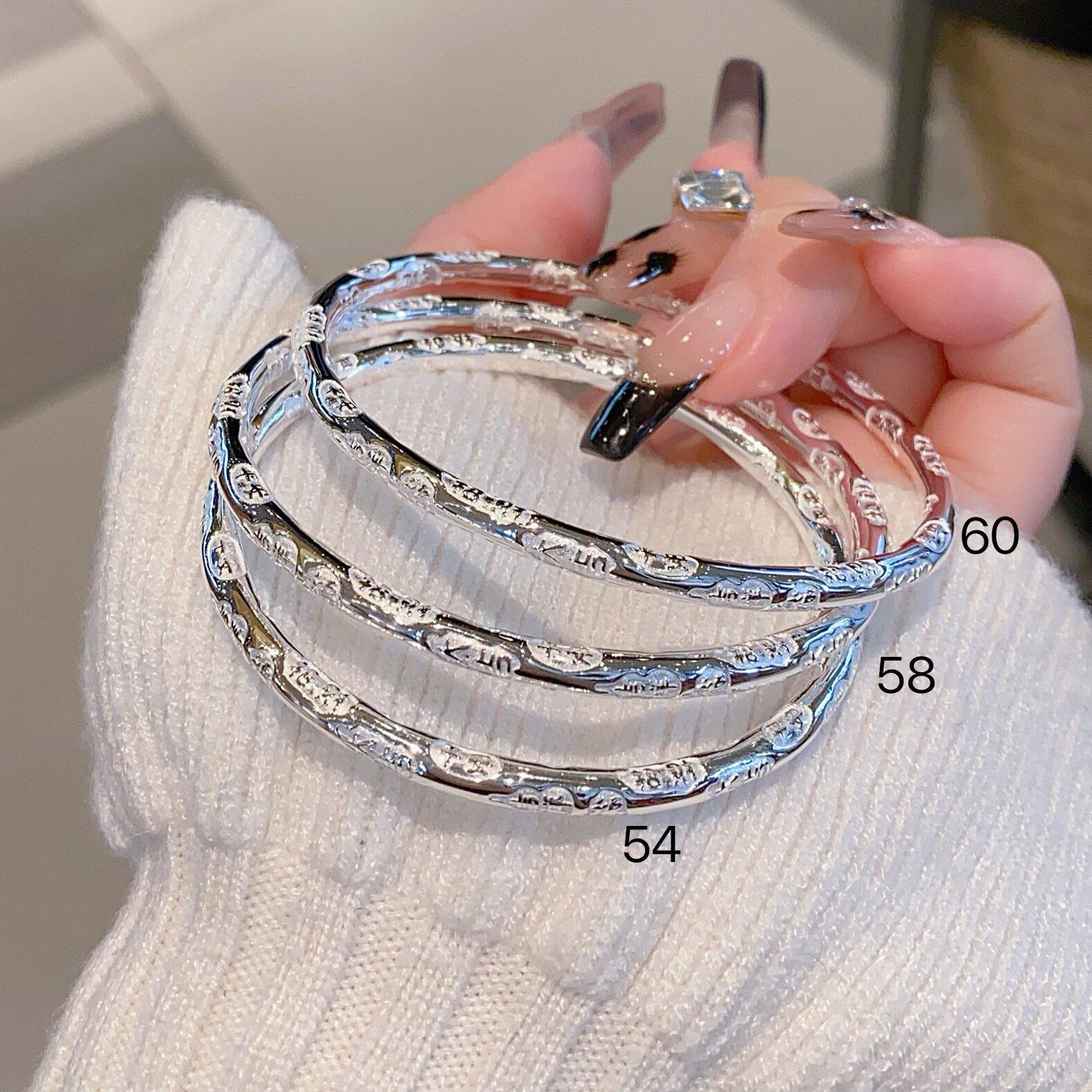 香港正生纯银9999足银吉言手镯圆棍平安喜乐吉言女款闭口实心镯子