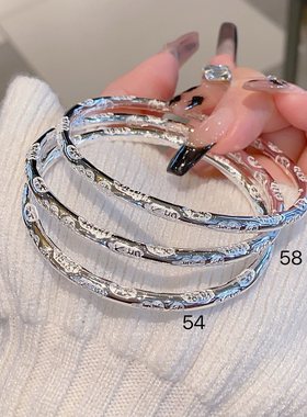 香港正生纯银9999足银吉言手镯圆棍平安喜乐吉言女款闭口实心镯子