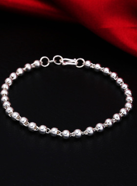 香港正生纯银S990足银纯银佛珠手链圆珠手链韩版银饰