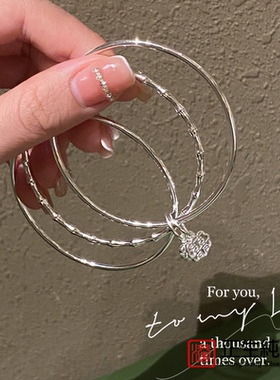 香港正生足银999纯银闭口三环福喜银手镯女款三生三世民族风银