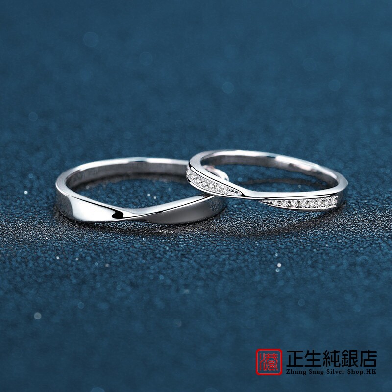 香港正生纯银莫比乌斯环情侣戒指925纯银对戒时尚网红开口可调节