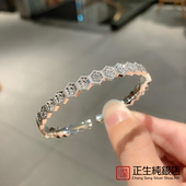 香港正生女纯银手镯足银999实心六边形满天星闪闪银镯子轻奢手环