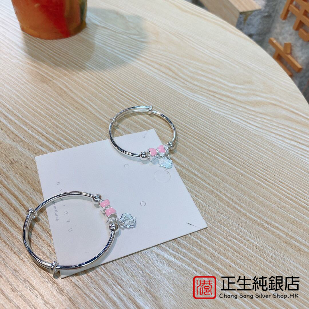 正生银饰哈喽kitty宝宝手镯纯银女999足银中大儿童亲子银镯