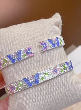 香港正生纯银9999足银珐琅彩蝴蝶开口手镯2025年新款情人节礼物银