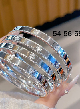 香港正生纯银9999足银幸运草万花筒手镯闭口实心亮面高级感送女友