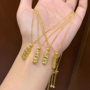 香港正生纯银999足银四方来财碎冰冰小金条吉言银项链高级感百搭