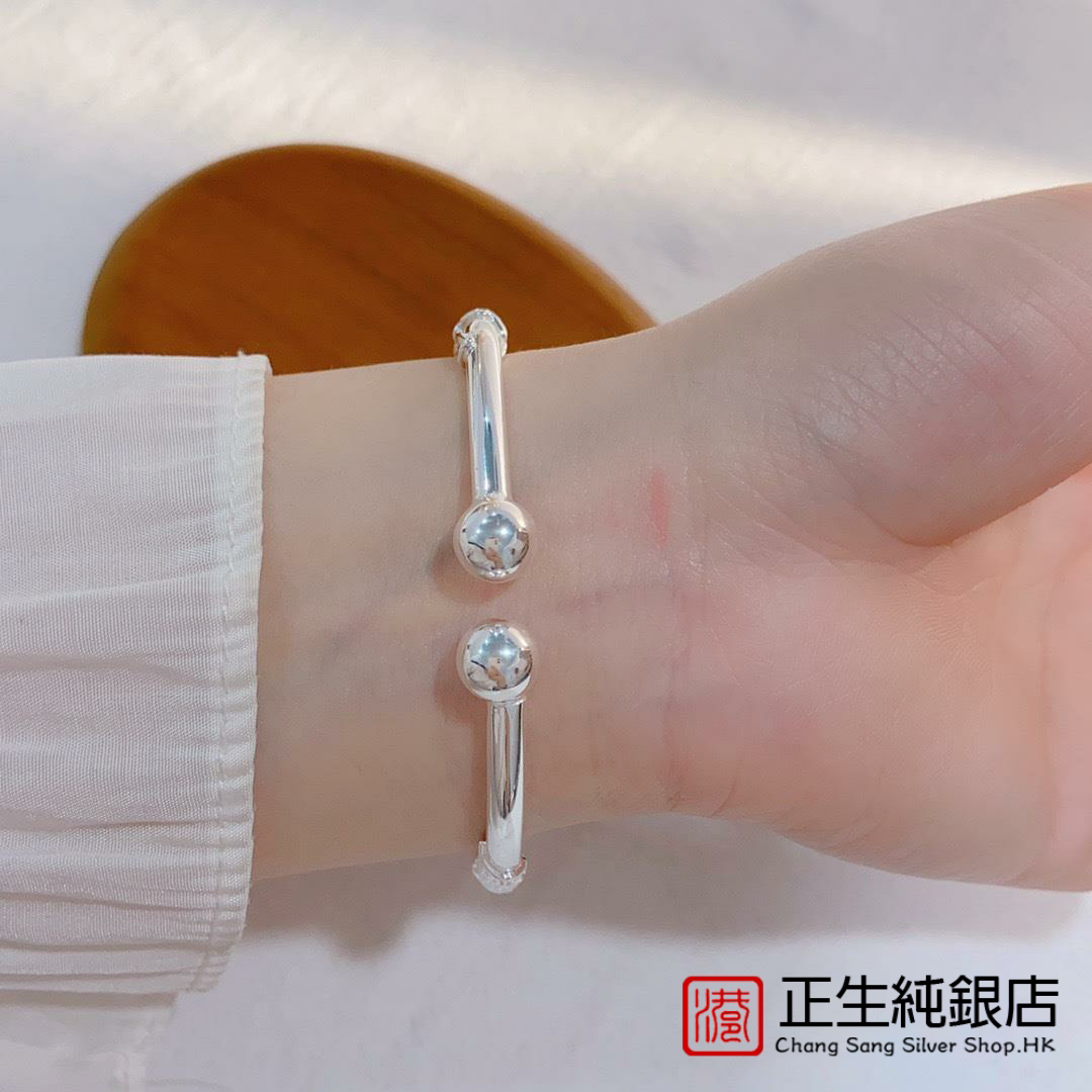 香港正生足银999繁花似锦银手镯女开口花丝对珠镯子纯银小众礼物