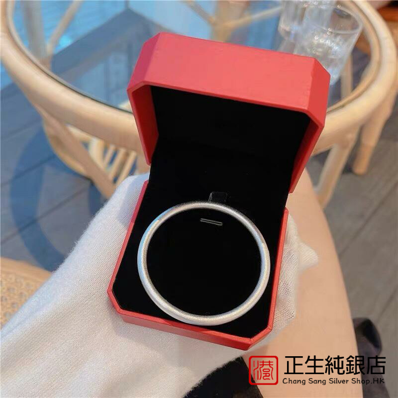香港正生纯银s999古法闭口足银手镯女经典百搭复古哑光磨砂手环礼