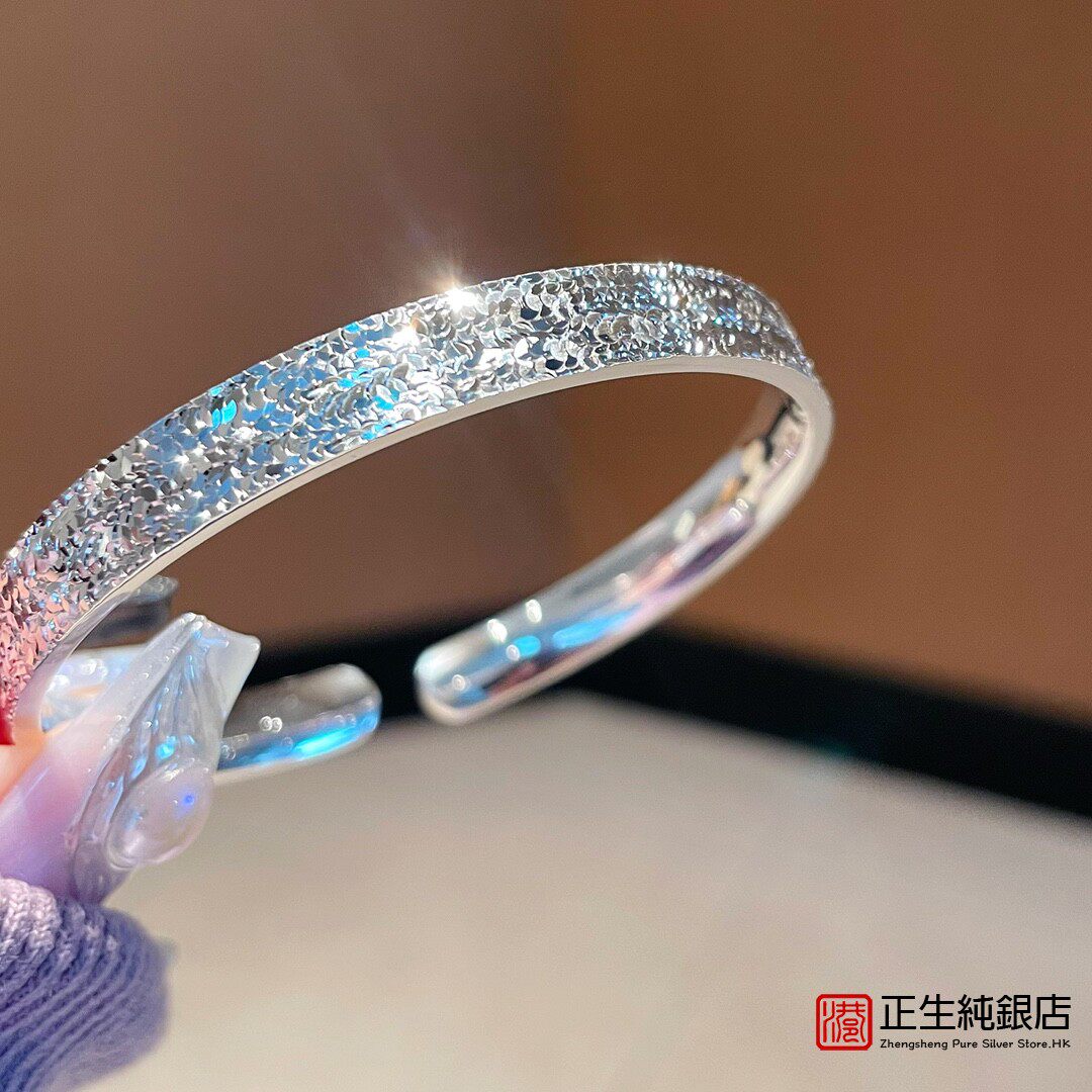 香港正生9999纯银手镯新款碎冰冰爆闪实心足银手镯送女友闺蜜礼物