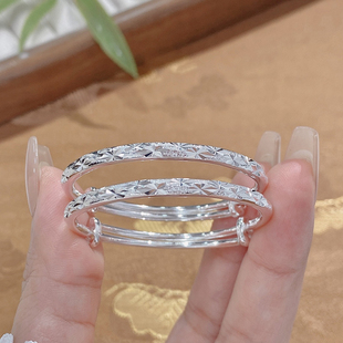 香港正生s999足银可爱竹节笑脸宝宝纯银手镯一对婴儿小孩满月周岁