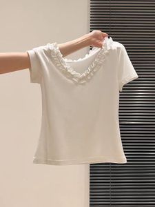 立体花边上衣别致绝美夏季小上衣风情万种v领独特漂亮夏季小上衣